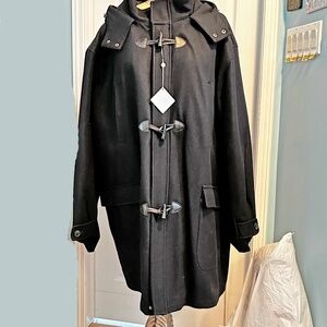 COAT, WOOL BLEND, NAVY SIZE 3X, INSULATED FOR COLD DAYS, HOOD, SIX POCKETS,